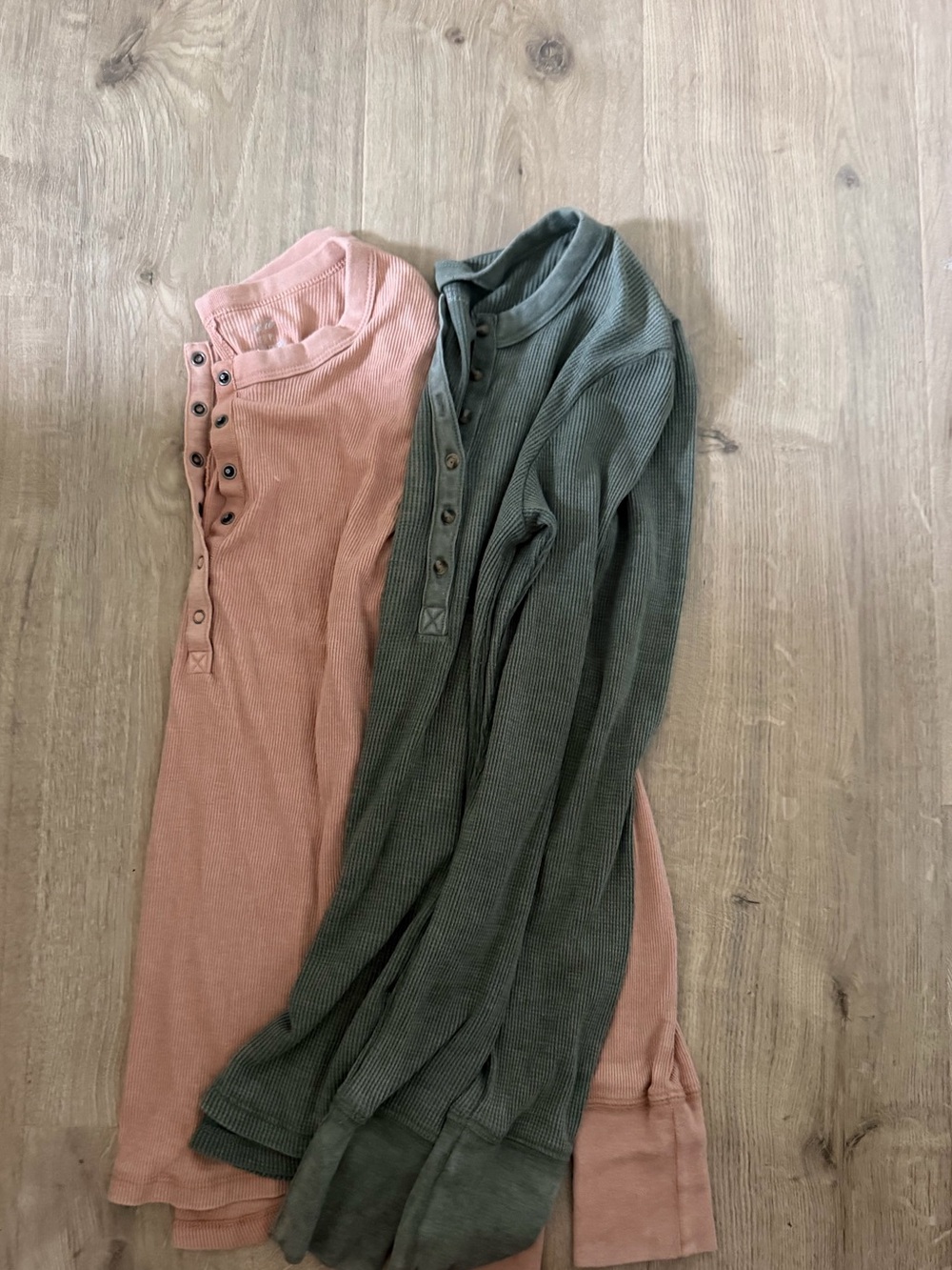 aerie Waffle Henley shirts in Blush Pink & Olive